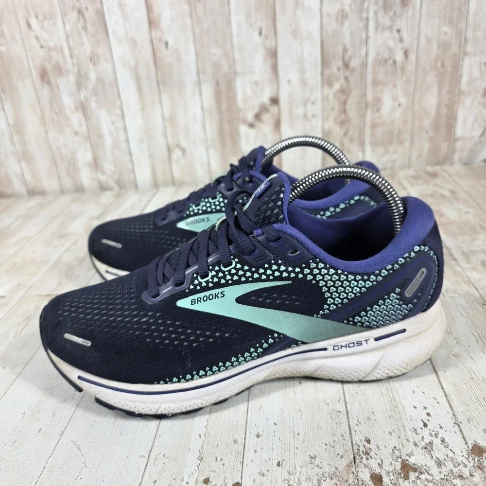 Brooks Ghost 14 Womens 8.5 Wide Navy Blue Seafoam Running Shoes 1203561D446